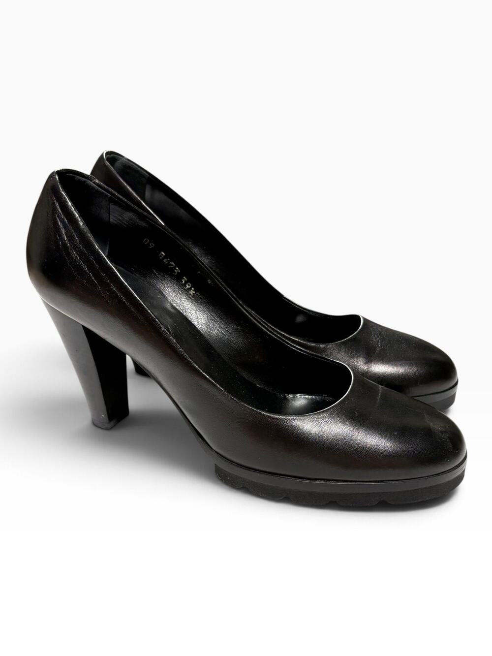 Walter Steiger Vintage 90s Black Leather Platform Lug Sole Pumps 39.5 9.5
